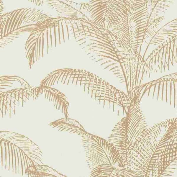 Tapet Pandore Palmblad - RASCH - Vit/Guld - 10,05m x 53cm - Blom- och växtmönster