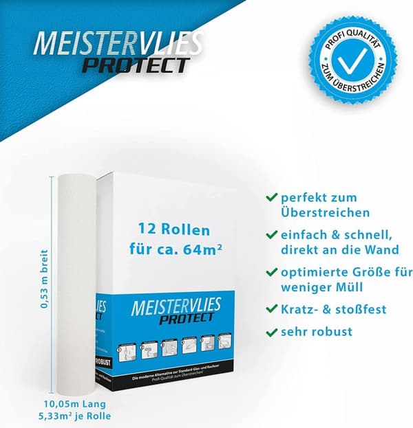 Rootz MeisterVlies ei kudottu taustakuva - maalattava seinäpeite - lasikuituvapaa taustakuva - halkeama -silitys, kestävä - 10,05m x 0,53m, valmistett