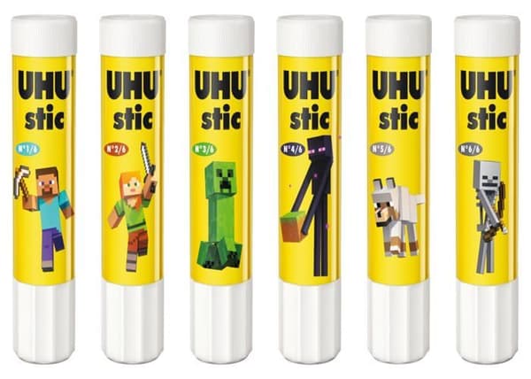 Uhu - 7004785 - Stic Minecraft - Lösningsmedelsfria limstift, vita, Minecraft-utgåvan, förpackning med 5 stift på 21 g