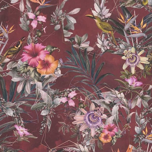 Tapet Djur M1-No.791 Non-vävd tapet Röd Grön Blommor Dschungel