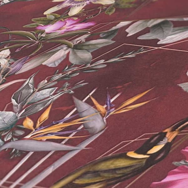 Tapet Djur M1-No.791 Non-vävd tapet Röd Grön Blommor Dschungel
