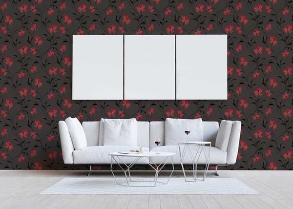 Papper Tapet Blommor M1-No.3815 Tapet i Röd Svart Klassisk