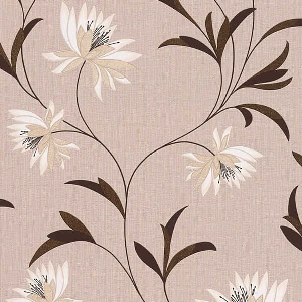Tapet Blommor M1-No.3814 Tapet i Klassisk Vitt och Brunt Papper