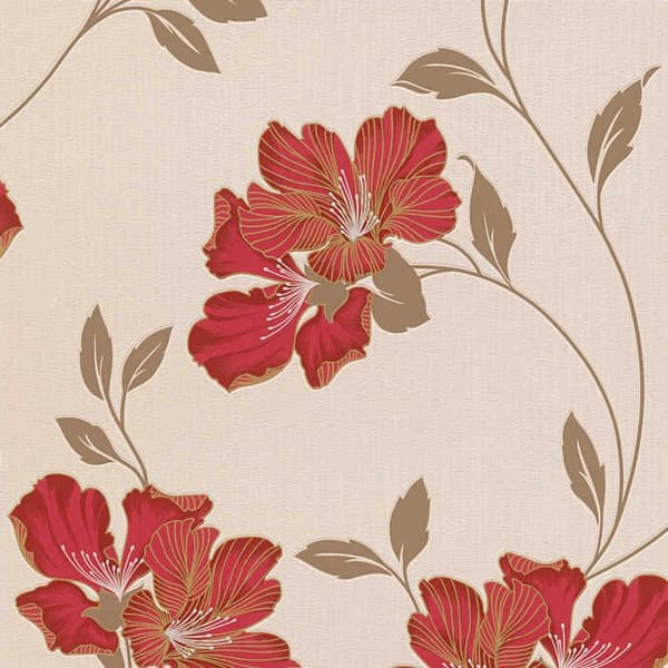 Tapet Blommor M1-No.3732 Tapet i papper Röd Guld Klassisk Floral