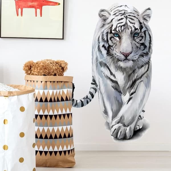 Nature Tiger Seinätarrat Villi Valkoinen Tiikeri Seinätarrat, Lapset Vauvojen Kotihuone Lastenhuone Tee-se-itse koristeellinen liima taidetapetti