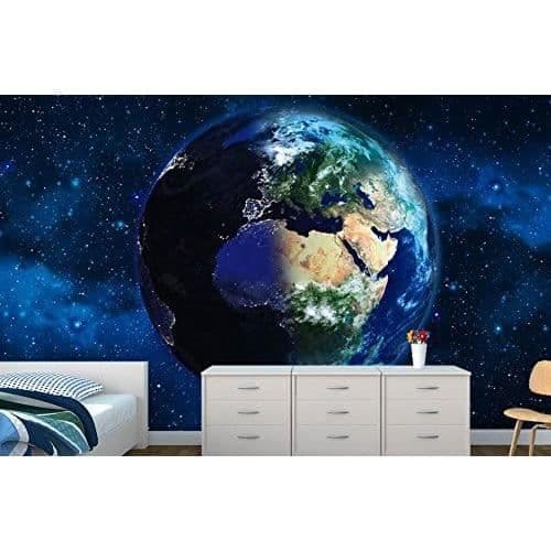 Scenolia Tapet Non-vävd Planet Jorden och Galaxen 4 x 2,70m - Väggdekoration Med Trompe L'Oeil Effekt - Panoramabeläggning