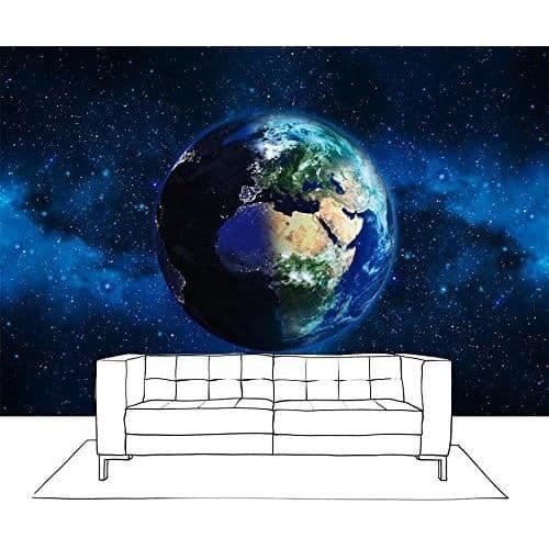 Scenolia Tapet Non-vävd Planet Jorden och Galaxen 4 x 2,70m - Väggdekoration Med Trompe L'Oeil Effekt - Panoramabeläggning