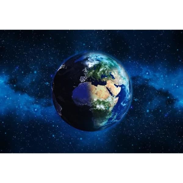 Scenolia Tapet Non-vävd Planet Jorden och Galaxen 4 x 2,70m - Väggdekoration Med Trompe L'Oeil Effekt - Panoramabeläggning