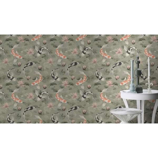 non-woven tapet 409437 tapet med djur 53 x 1005 cm Rasch Kimono grön