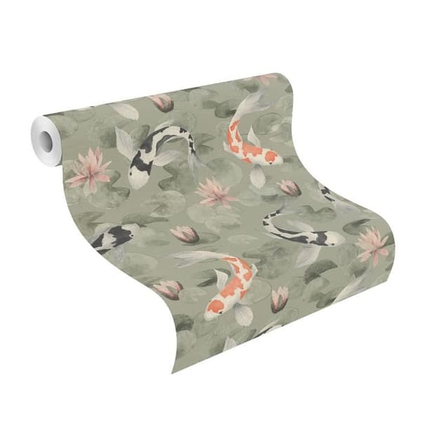 non-woven tapet 409437 tapet med djur 53 x 1005 cm Rasch Kimono grön