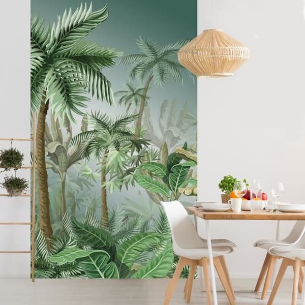 Non-woven panoramatapet, design i djungelstil med palm och växter, 150 cm X 250 cm