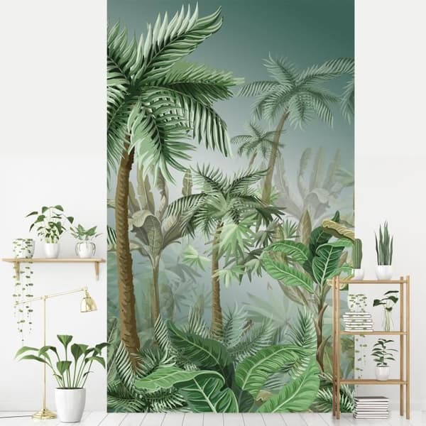 Non-woven panoramatapet, design i djungelstil med palm och växter, 150 cm X 250 cm