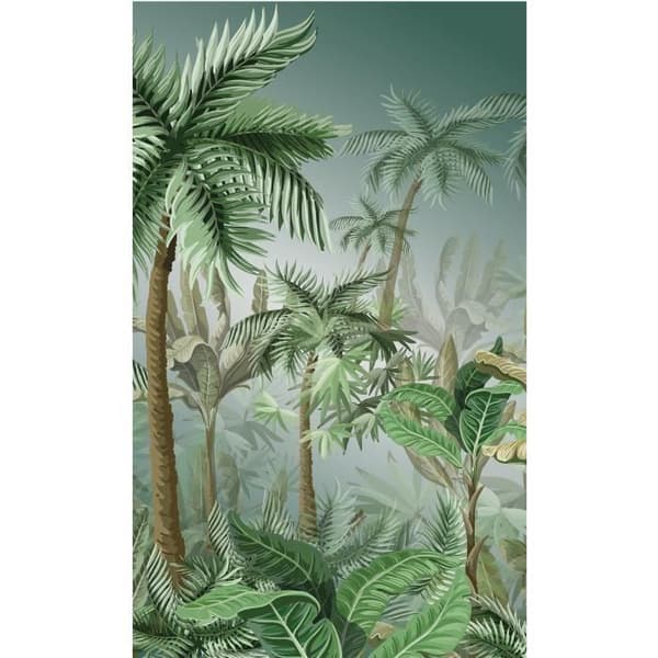 Non-woven panoramatapet, design i djungelstil med palm och växter, 150 cm X 250 cm