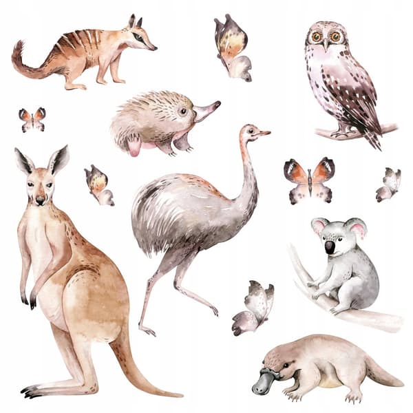 Lasten seinätarrat Kenguru, Koala, Strutsi 50x100cm