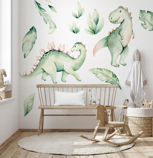 Väggdekorationer för barn Gröna dinosaurier 50x100cm