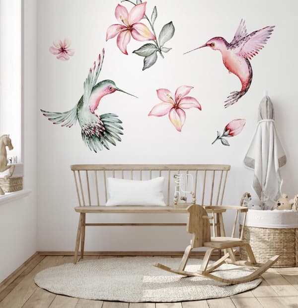 Pastelfarvede kolibrier vægklistermærker 50x100cm