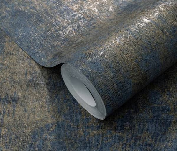 Tapet i texturerad vinyl lyxigt betong Elle Decoration marinblå / guld 10438-08