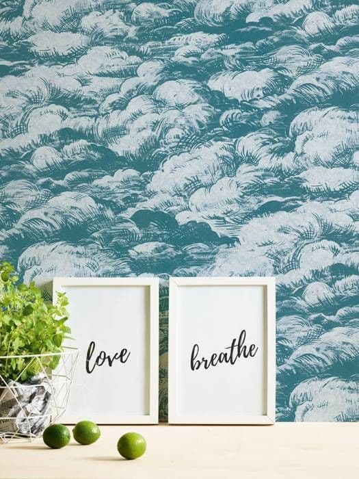 Arkitektens Papper tapet moln Jungle Chic tapet non-woven utan PVC blå vit matt slät 377053 37705-3 10,05 m x 0,53...