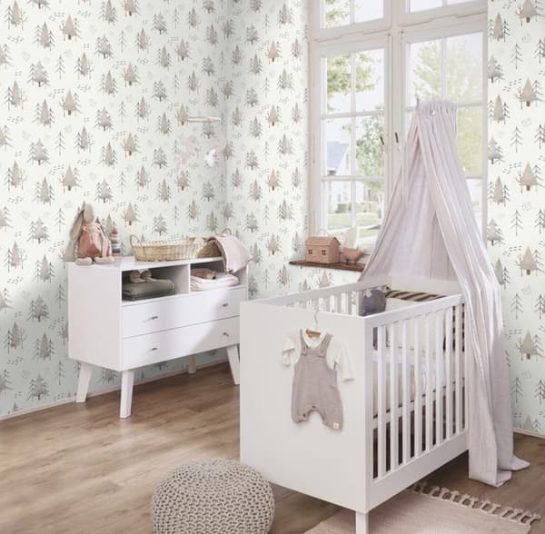 Non woven tapet 300741 barnrum 53 x 1005 cm Rasch Kids World Beige vit