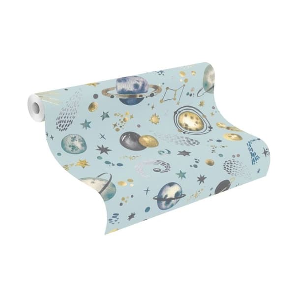 ovävt tapet 300949 barnrum 53 x 1005 cm Rasch Kids World blå guld