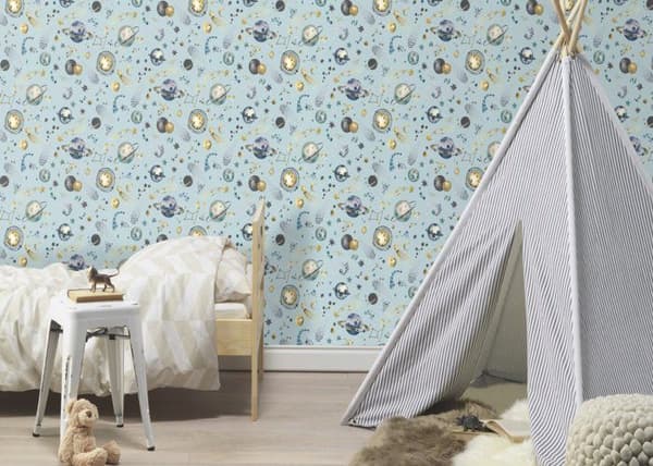 ovävt tapet 300949 barnrum 53 x 1005 cm Rasch Kids World blå guld