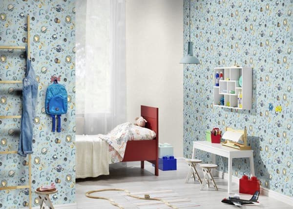 ovävt tapet 300949 barnrum 53 x 1005 cm Rasch Kids World blå guld