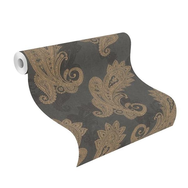 tapet non-woven 746464 barocktapet 53 x 1005 cm Rasch Indisk stil svart guld