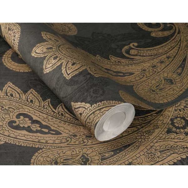tapet non-woven 746464 barocktapet 53 x 1005 cm Rasch Indisk stil svart guld