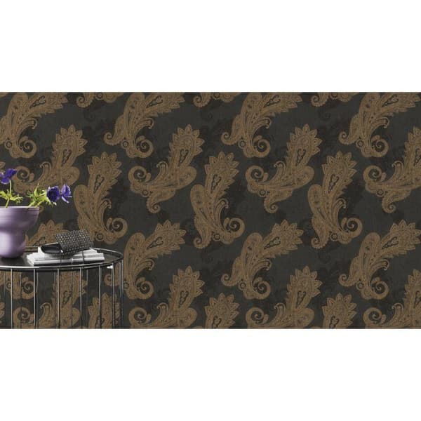 tapet non-woven 746464 barocktapet 53 x 1005 cm Rasch Indisk stil svart guld