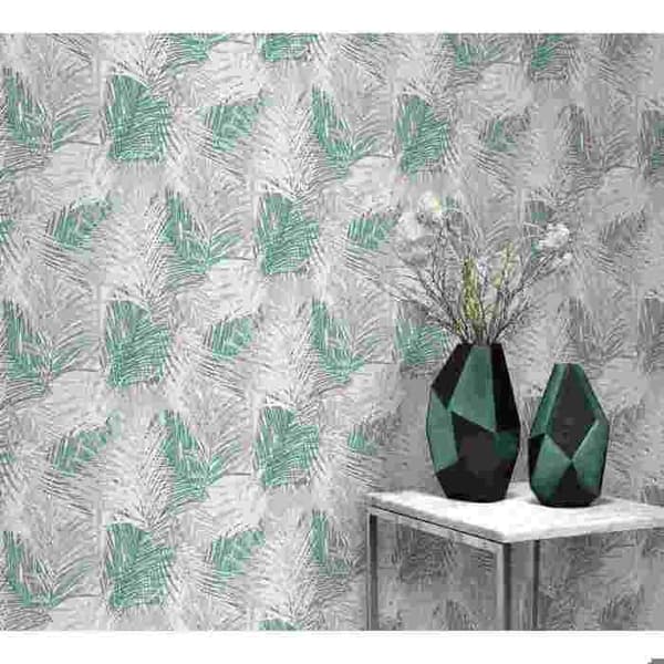 3588 - Vinyles expansionstapet på non-woven, blandning av grön och kaki lövverk - DECORAMA