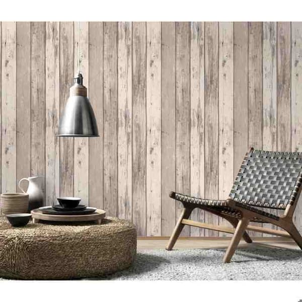10200-11 Vinyl Tapet med Strukturen Trä Brun Vit - DECORAMA