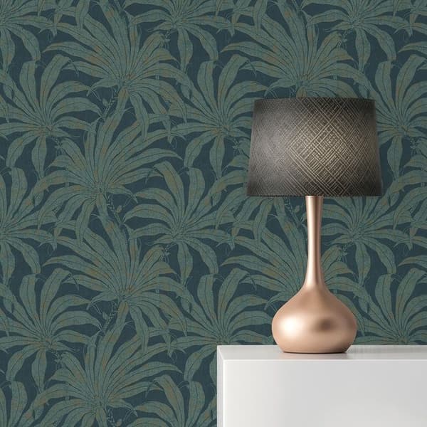 Papper Tapet Lenni Blommor M1-No.11003 Vinyltapet Petrol Guld Tadessi 10.05m x 0.53 m