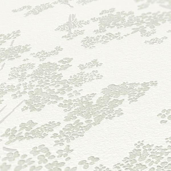 Papier Peint Lenni Blommor M1-No.11080 Vinyltapet Vit Grön Tadessi 10.05m x 0.53 m