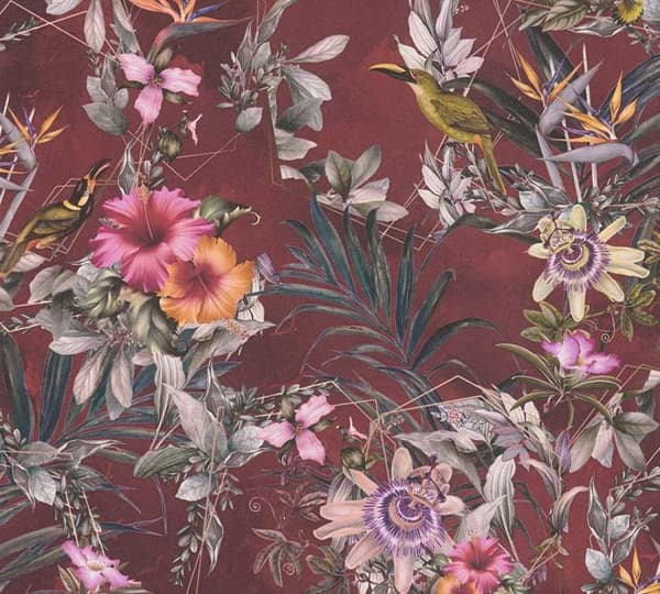 Som. creation - 381785 - A.S. Creation WTD Non-woven tapet Blommönster Röd/grön 10,05 x 0,53 m