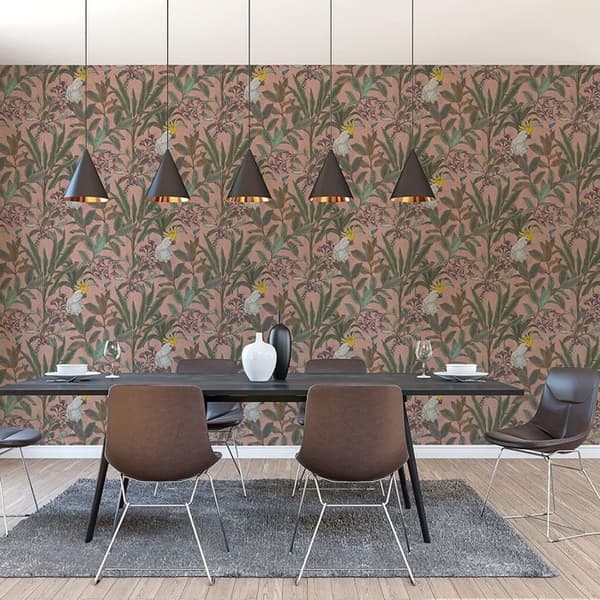 Papperst tapet Aleix Botanisk Dschungel M1-No.11311 Non-vävd Rosa Grön Tadessi 10,05 m x 0,53 m