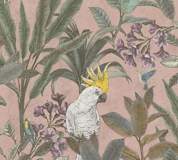 Papperst tapet Aleix Botanisk Dschungel M1-No.11311 Non-vävd Rosa Grön Tadessi 10,05 m x 0,53 m