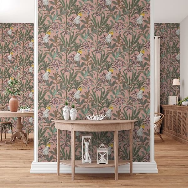 Papperst tapet Aleix Botanisk Dschungel M1-No.11311 Non-vävd Rosa Grön Tadessi 10,05 m x 0,53 m