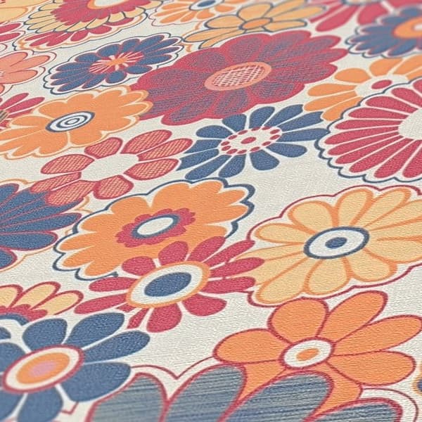 Papper Tapet Lenni Blommor M1-No.10926 Non-woven Röd Blå Tadessi 8.50 m x 0.53 m