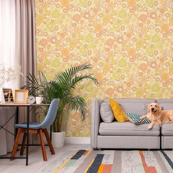 Papper Tapet Lenni Blommor M1-No.10927 Vinyltapet Gul Grön Tadessi 8.50 m x 0.53 m