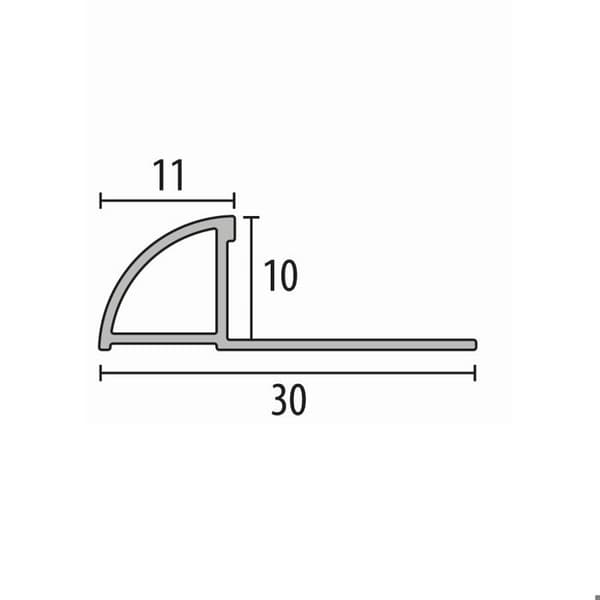 Profil för klinker 10 x 30 x 2500 mm Kantens höjd 10 mm Fyrkantig aluminiumprofil Stansad Meta-profil...