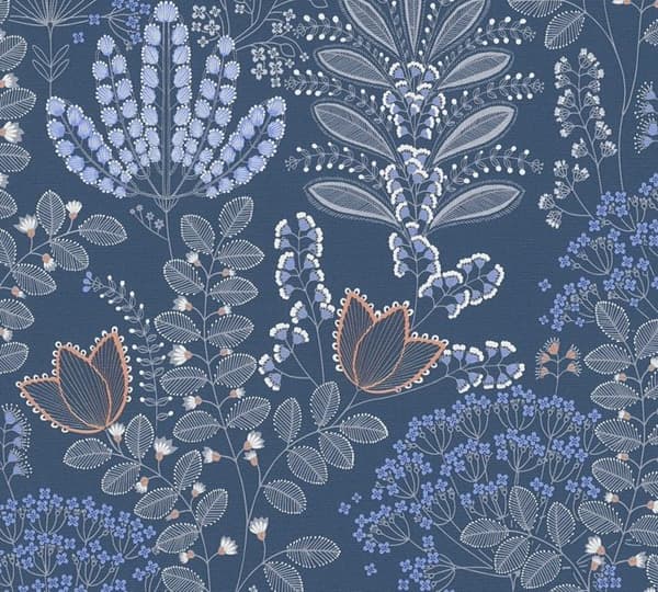 Papper Tapet Lenni Blommor M1-No.10965 Non-Woven Blå Vit Tadessi 10.05m x 0.53 m