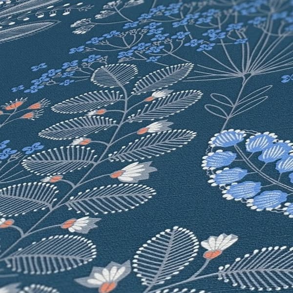 Papper Tapet Lenni Blommor M1-No.10965 Non-Woven Blå Vit Tadessi 10.05m x 0.53 m
