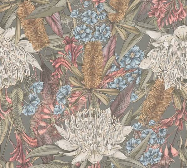 A.S. Création Draget In Nat 394283 non-vävd tapet blommor floral 10.05 x 0.53 m grå vardagsrum sovrum kontor