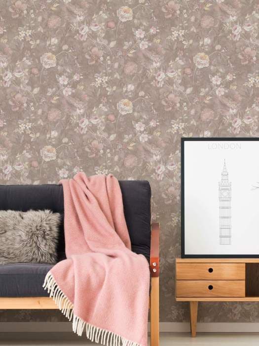 Non-woven tapet från eco Natural Living - A.S. CREATION - naturblommor|vintage|charm - tvättbar och hållbar