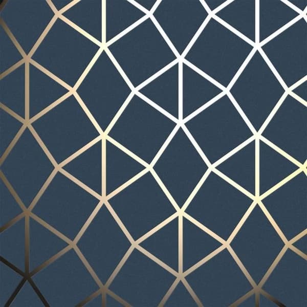 Tapet - FD - Geometriskt Gitter - Blå - Guld - 53 cm Bredd