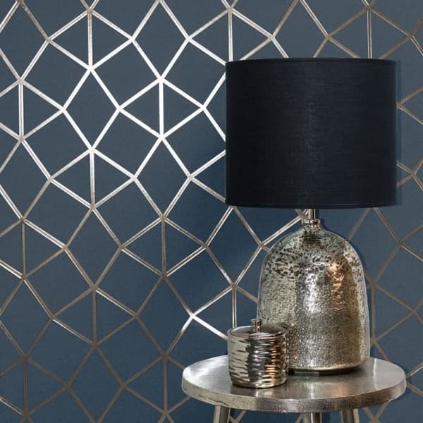 Tapet - FD - Geometriskt Gitter - Blå - Guld - 53 cm Bredd