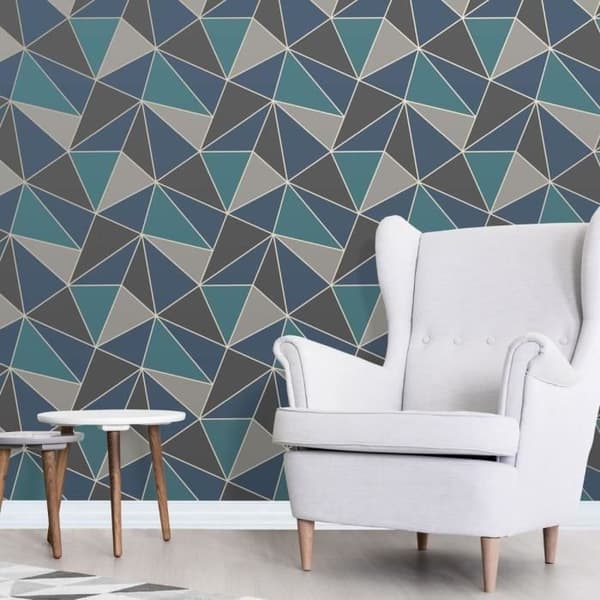 Tapet - Apex - Geometriska mönster - Aqua, marinblå, grå - Matt finish - Non-woven