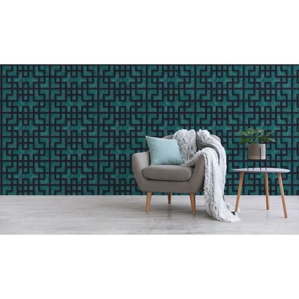 Grafiskt tapet Noan M1-No.3090 | Vinyltapet | Petrol | Svart | Geometrisk | Modern