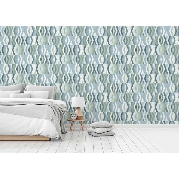 Grafiskt tapet Noan M1-No.470 | Non-woven tapet | Blå | Vit | Geometrisk