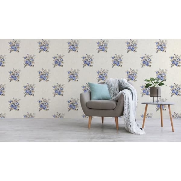 Tapet blommor Pino M1-No.2932 | Non-woven tapet | Blå | Kräm | Blommig | Klassisk
